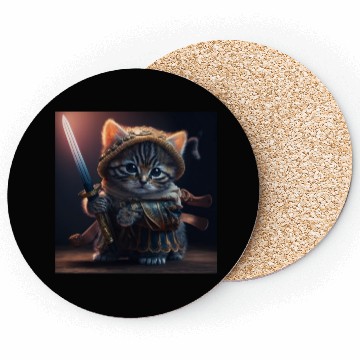 Discover Cat as a warrior holding a sword Coasters