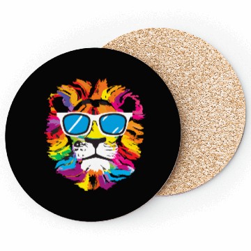 Discover The Colorful Lion Head with Glasses Coasters