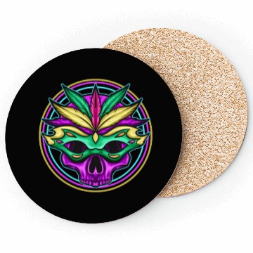 Discover Logo Masked Purple Skull For Mardi Gras Coasters