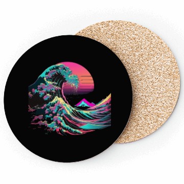 Discover Vaperwave Aesthetic Glitch Great Wave Retrowave Sy Coasters
