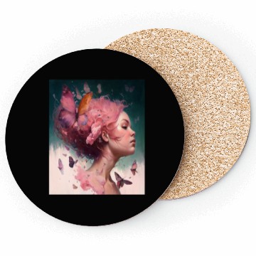 Discover Breast Cancer Survivor Pink Flower Hair Girl Coasters