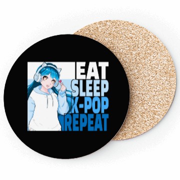 Discover Eat Sleep K-POP Repeat Cute Korean Anime Girl Coasters