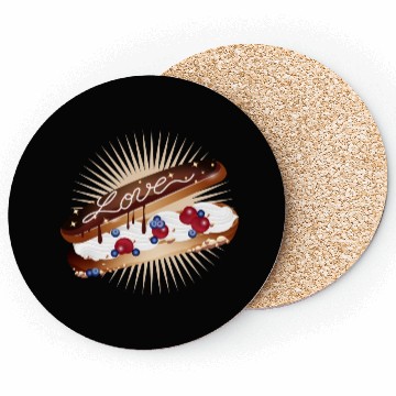 Discover Illustration of an eclair with cream and love Coasters