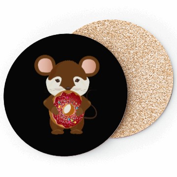Discover cute brown mouse with delicious donut Coasters