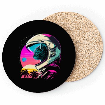 Discover Aesthetic Vaporwave Space Cat 80s 90s Astronaut Coasters