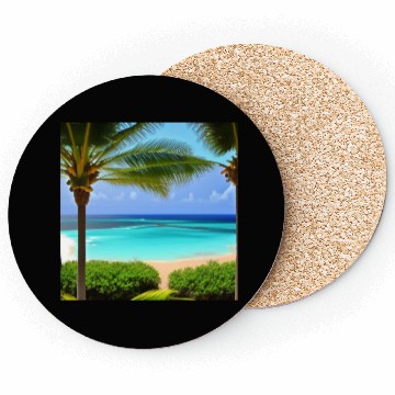 Discover Beach view Palm tree print Coasters