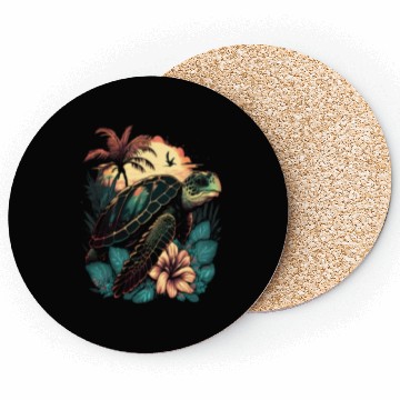 Discover Turtle Hawaiian Sea Turtles Hibiscus Flower Coasters
