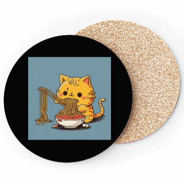 Discover Japanese cat eating spaghetti Coasters