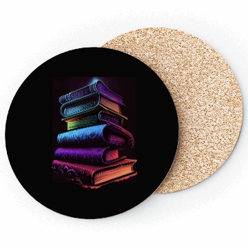 Discover Synthwave Book Stacks Design - Retro Vibes Coasters