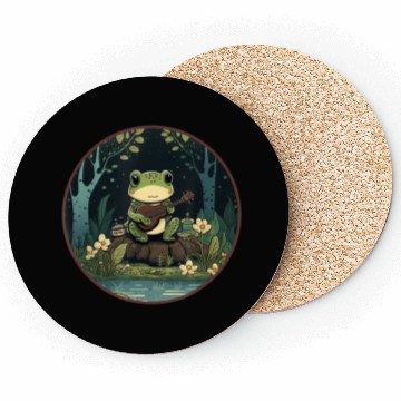 Discover Kawaii Frog Guitar Cottagecore Aesthetic Coasters