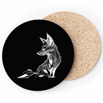 Discover Elegant Fox Portrait In Tattoo Lines Ink Coasters