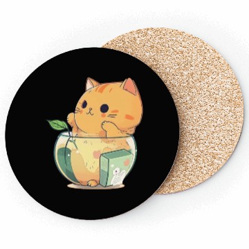 Discover Cat in Fish Bowl Coasters