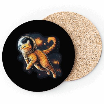 Discover Cat Floating in Space in a Space Helmet Coasters
