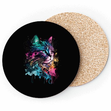 Discover Smoky Colorful Cat Design "Rainbow" Coasters