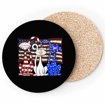 Discover 3 Cats Kitten American Flag Cat Lover Coasters