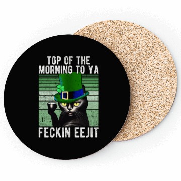 Discover Feckin Eejit Cat Coffee Saint Patrick's Day Gift Coasters