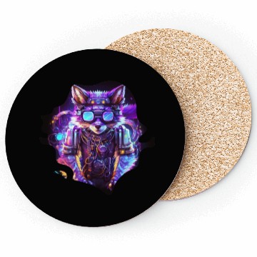 Discover Mecha Wolf with Neon Lights and Hipster Glasses Coasters