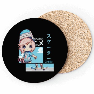 Discover Kawaii Chibi Skater Skateboard Japanese Aesthetic Coasters
