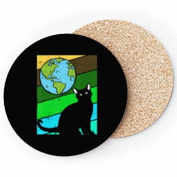 Discover Black Cat Earth Day Retro Kitten Lover Environment Coasters