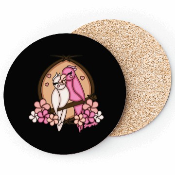 Discover Tiki Love Birds White Pink Coasters