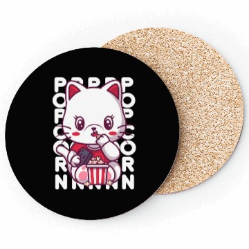 Discover Cat Eating Popcorn Coasters