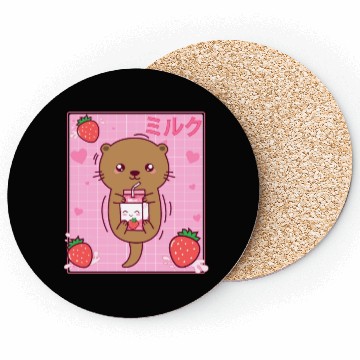 Discover Kawaii Sea Otter Strawberry Milk Shake Otaku Coasters