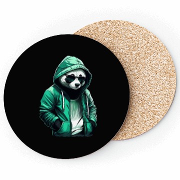Discover Cool Panda with Green Coasters and Sunglasses