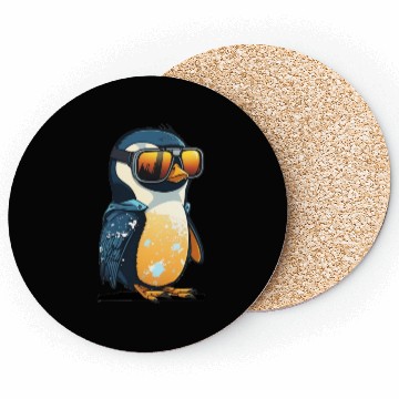 Discover Cute hand-drawn Penguin with sunglasses in snow Coasters