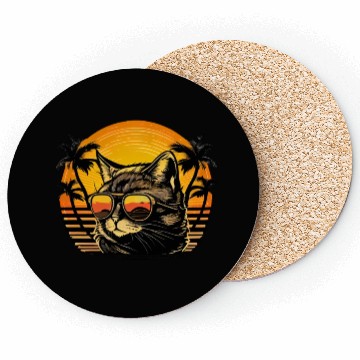 Discover Retro Cat Vintage Sunset 80s 90s Sunglasses Party Coasters