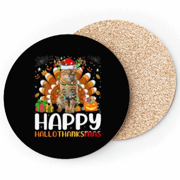 Discover Cat Lover Halloween Christmas Happy Hallothanksmas Coasters