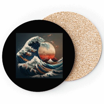 Discover Great Wave Retro sunset Japanese art Coasters