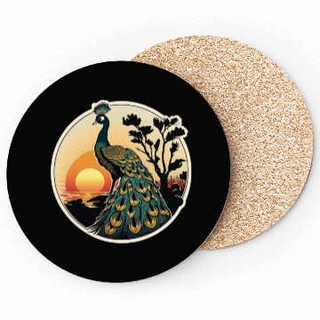 Discover Beautiful Peacock at Sunrise: A Tranquil Moment Coasters
