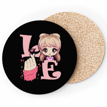 Discover Love Saranghae Finger Heart Korean Anime Chibi Kpo Coasters