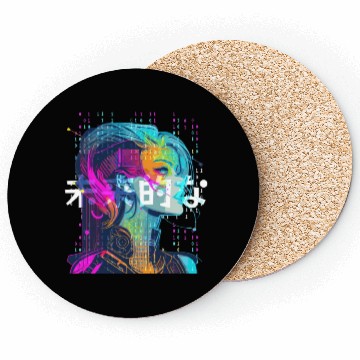 Discover Binary Cyberpop Girl Japanese Futurism Aesthetic Coasters