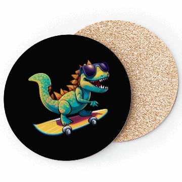 Discover Cute Dinosaur with sunglasses skating skateboard Coasters