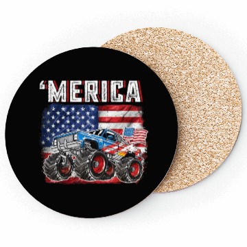 Discover Monster Truck USA Merica Men Boys 4th of July Coasters