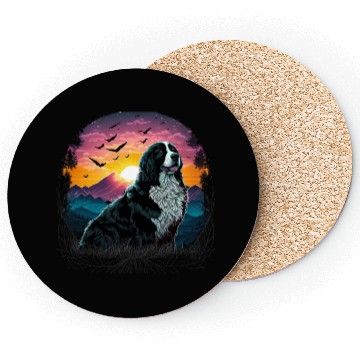 Discover Bernese Mountain Dog with Mountain Sunrise view Coasters