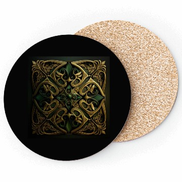 Discover Green Bronze Ornamental Plaid Decoration Pattern Coasters