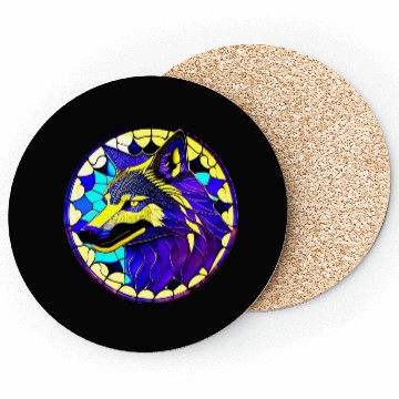 Discover Moonlit Majesty The Art of Stained Glass Wolves Coasters
