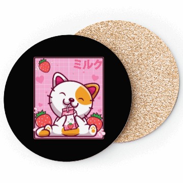 Discover Kawaii Kitten Cute Cat Strawberry Milk Shake Coasters
