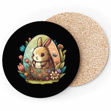 Discover Easter magic: cheerful bunny next to colorful eggs Coasters