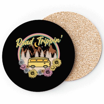 Discover Retro Groovy Road Trip Coasters with Van Flowers