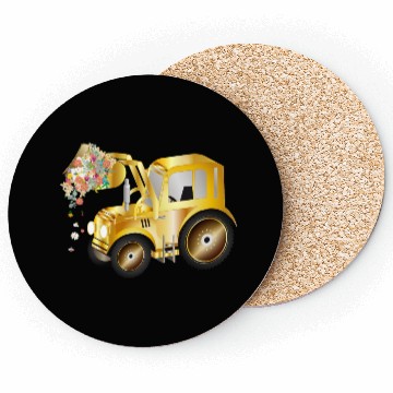 Discover Tractor front loader with blossom flowers Coasters
