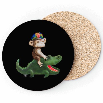 Discover Funny monkey on crocodile design Coasters