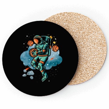 Discover Blue and Orange Illustrated Astronaut Galaxy Coasters