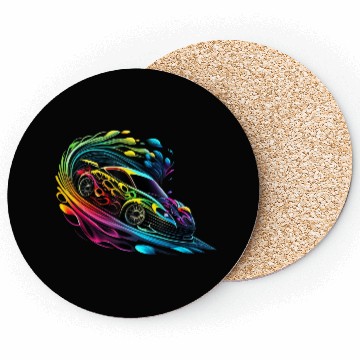 Discover Fantasy Racing Sports Car Exotic Rainbow Flames Coasters