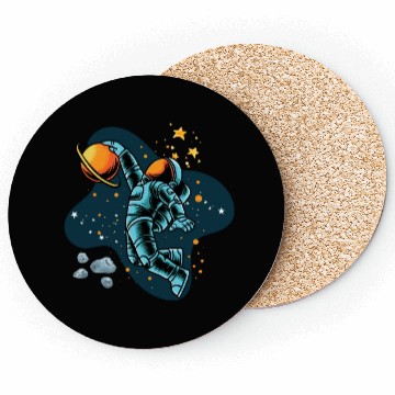 Discover Blue and Orange illustrated Astronaut Galaxy Coasters