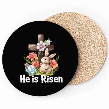 Discover He Is Risen Cute Bunny Christianity Cross Coasters