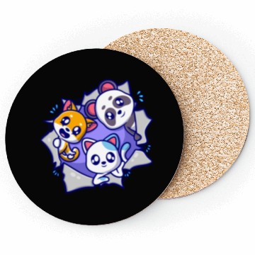 Discover cute animal cartoon icon illustration Coasters