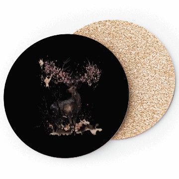 Discover Deer Cherry blossoms Sakura tree Sumie Coasters